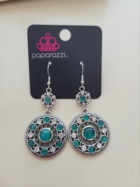 Paparazzi Teal and Silver Filigree Drop Earrings